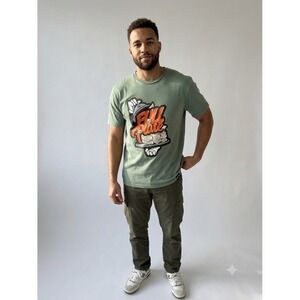 PG Apparel Full Plate T-Shirt Mens L Large Sage Green Orange Graphic Keep It Lit